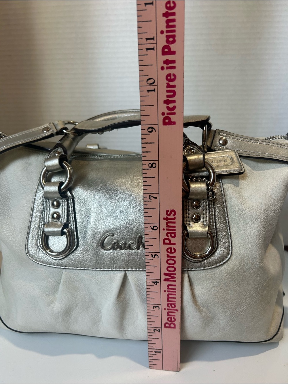 COACH Convertible Shoulder Satchel Hobo Bag Silver And Ivory F15445 Y2K Luxe Bag - Picture 13 of 16